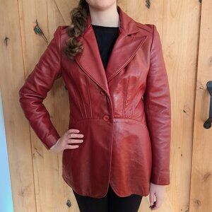 Vtg Red Leather Jacket 70s Blazer 6 S/M Oxblood Leathercraft Process of America